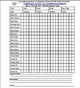Best Horse Race Handicapping Do-It-Yourself Sheets Product